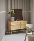 scandinavian sideboard with minimalist and modern planter