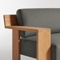 Ridge Outdoor Sofa by Blu Dot, teak arm and Sunbrella upholstery detail in Toohey Charcoal