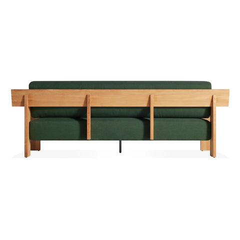Ridge Outdoor Sofa by Blu Dot in Sunbrella Ivy, rear view showing teak frame construction
