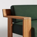 Ridge Outdoor Sofa by Blu Dot, teak arm and Sunbrella upholstery detail in Sunbrella Ivy