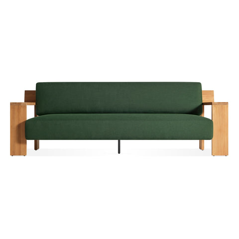 Ridge Outdoor Sofa by Blu Dot in FSC-certified teak and Sunbrella Ivy upholstery, front view