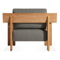 Ridge Outdoor Lounge Chair by Blu Dot in FSC-certified teak with Toohey Charcoal Sunbrella cushions, rear view