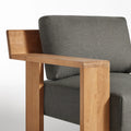 Ridge Outdoor Lounge Chair by Blu Dot, FSC-certified teak arm and back joinery detail with Toohey Charcoal Sunbrella cushion
