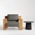 Ridge Outdoor Lounge Chair by Blu Dot in FSC-certified teak with Toohey Charcoal Sunbrella cushions, front view