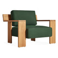 Ridge Outdoor Lounge Chair by Blu Dot in FSC-certified teak with Sunbrella Ivy cushions, front three-quarter view