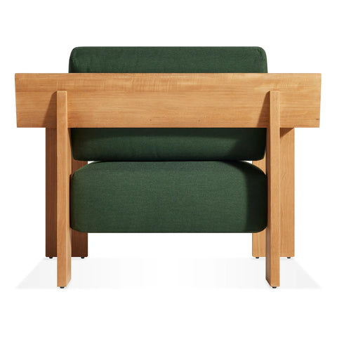 Ridge Outdoor Lounge Chair by Blu Dot in FSC-certified teak with Sunbrella Ivy cushions, rear view