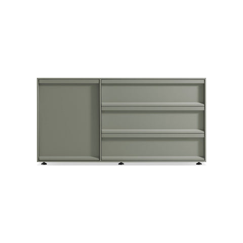 Superchoice 1 Door / 3 Drawer Credenza by Blu Dot in Grey Green, low front view