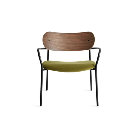 SideBySide Lounge Chair by Blu Dot in Walnut Loden Green and Velvet, front view