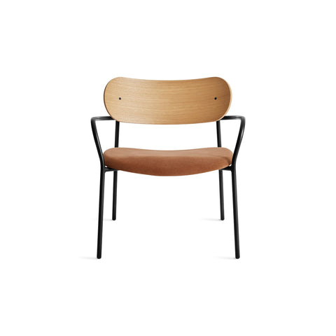 SideBySide Lounge Chair by Blu Dot in White Oak Copper and Velvet, front view