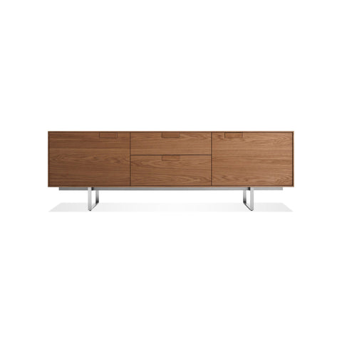 Series 11 2 Door / 2 Drawer Console by Blu Dot in Walnut with Stainless Steel legs, low front view
