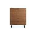 Series 11 5 Drawer Dresser by Blu Dot in Walnut with Oblivion legs, low front view