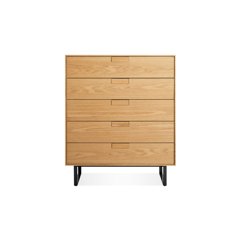 Series 11 5 Drawer Dresser by Blu Dot in White Oak with Oblivion legs, low front view