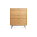 Series 11 5 Drawer Dresser by Blu Dot in White Oak with Stainless Steel legs, low front view