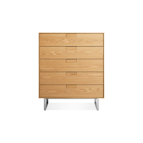 Series 11 5 Drawer Dresser by Blu Dot in White Oak with Stainless Steel legs, low front view