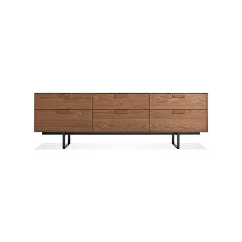 Series 11 6 Drawer Console by Blu Dot in Walnut with Oblivion legs, low front view