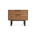 Series 11 Nightstand by Blu Dot in Walnut with Oblivion legs, low front view