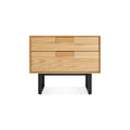 Series 11 Nightstand by Blu Dot in White Oak with Oblivion legs, low front view