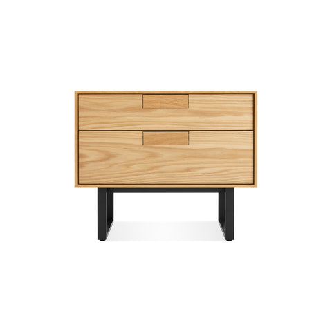 Series 11 Nightstand by Blu Dot in White Oak with Oblivion legs, low front view