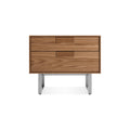 Series 11 Nightstand by Blu Dot in Walnut with Stainless Steel legs, low front view