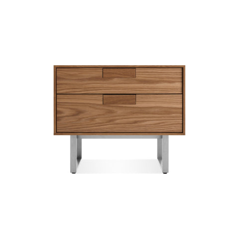 Series 11 Nightstand by Blu Dot in Walnut with Stainless Steel legs, low front view