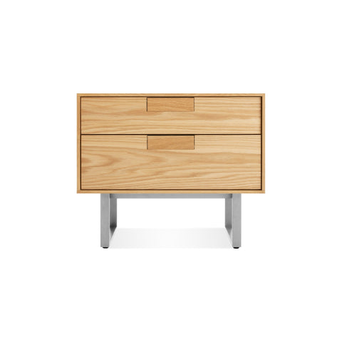 Series 11 Nightstand by Blu Dot in White Oak with Stainless Steel legs, low front view