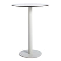 Skiff 30" Outdoor Bar Height Table by Blu Dot in white powder-coated aluminum with solid laminate top, front view