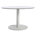 Skiff 47" Large Outdoor Café Table by Blu Dot in white powder-coated aluminum with solid laminate top, front view