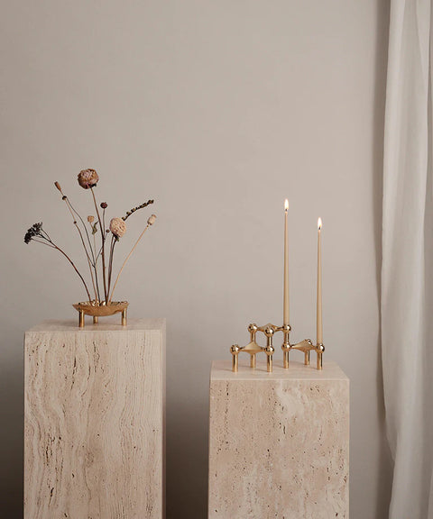 Brass candleholder and bowl by STOFF Nagel