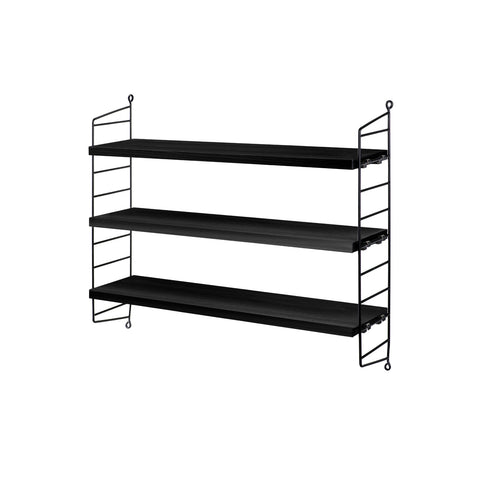 Black stained ash String® Pocket shelf with black side panels – Scandinavian modular shelving