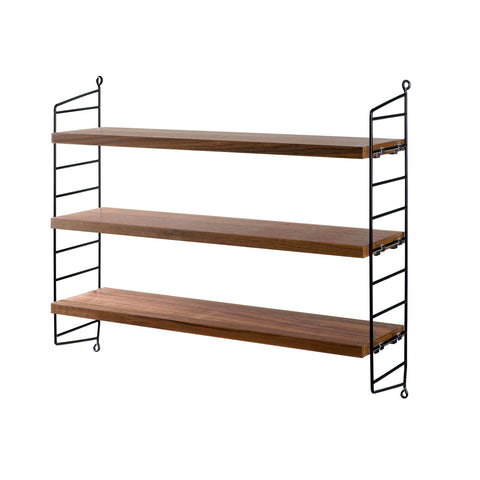 Walnut String® Pocket shelf with black side panels – modern Scandinavian wall shelf