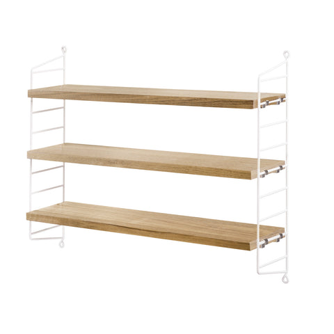 Oak String® Pocket shelf with white side panels – minimalist Scandinavian shelving unit