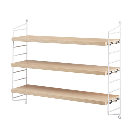 Ash String® Pocket shelf with white side panels – compact Scandinavian modular shelving