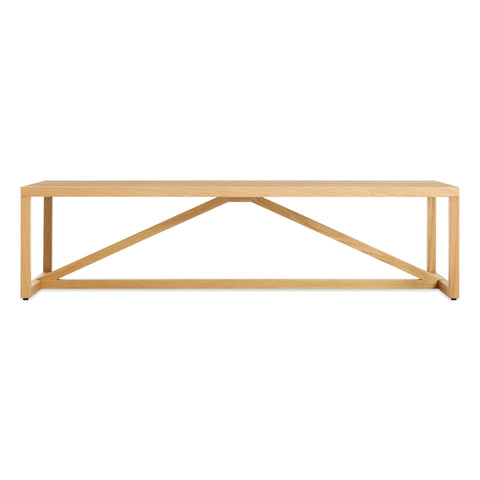 Blu Dot Strut Coffee Table in oak with exposed triangular wood truss base