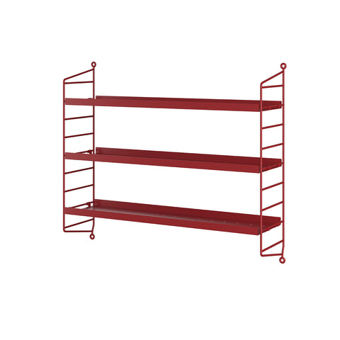 String® Pocket Metal shelf in red, compact Scandinavian modular shelving for books, décor, and storage.