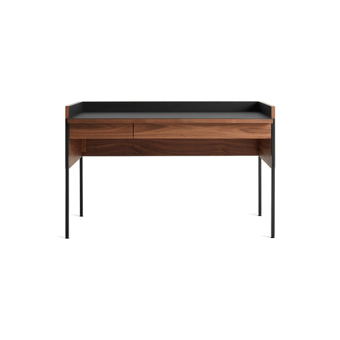 Tabloid Desk by Blu Dot in Walnut Oblivion, low front view