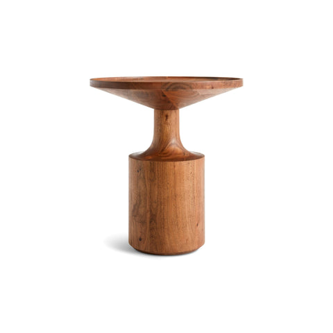 Turn Tall Side Table by Blu Dot in Acacia, low front view