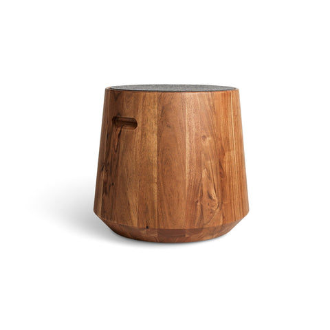 Turn Stool by Blu Dot in Acacia Heathered Graphite, low three-quarter view