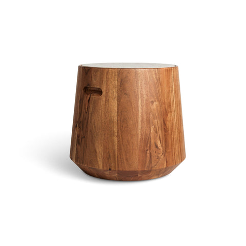 Turn Stool by Blu Dot in Acacia Heathered Off White, low three-quarter view
