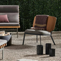 Low Fade Outdoor Lounge Chair by Blu Dot in Toohey Charcoal with black powder-coated aluminum frame, front view