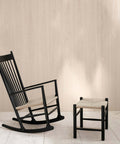 wegner rocking chair in black lacquered oak and natural papercord with j16 footstool