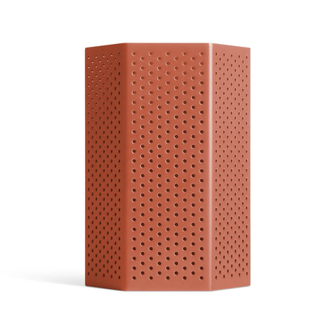 Wink Medium Lantern by Blu Dot in Tomato perforated powder-coated aluminum, front view