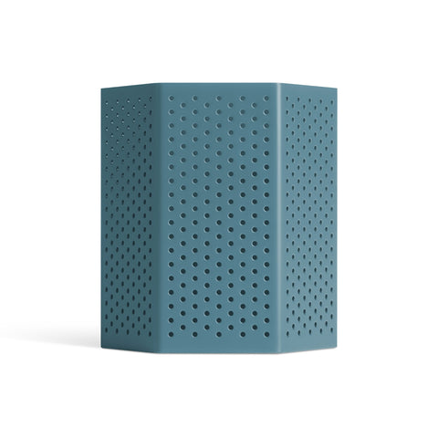 Wink Small Lantern by Blu Dot in Marine Blue perforated powder-coated aluminum, front view