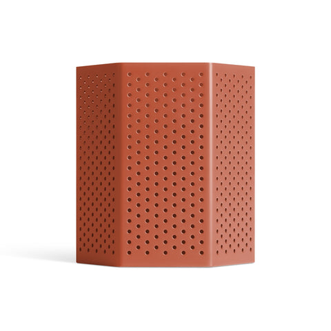 Wink Small Lantern by Blu Dot in Tomato perforated powder-coated aluminum, front view