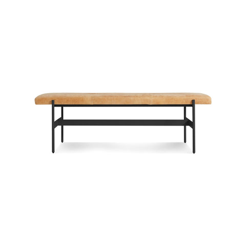 Daybench by Blu Dot in Camel Leather with Oblivion frame, low front view