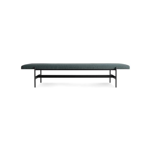 Daybench Jumbo by Blu Dot in Maharam Mantle In Parsley with Oblivion legs, low front view
