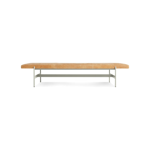 Daybench Jumbo by Blu Dot in Camel Leather with Putty legs, low front view