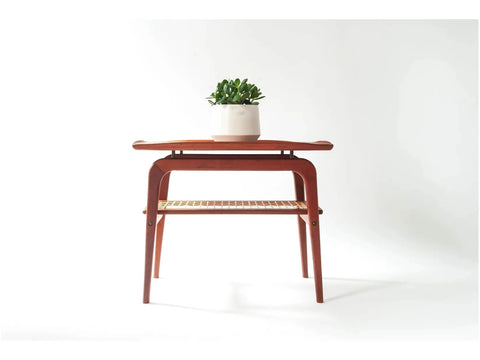 Teak + Caned Coffee Table and Side Table in the style of Arne Hovmand-Olsen