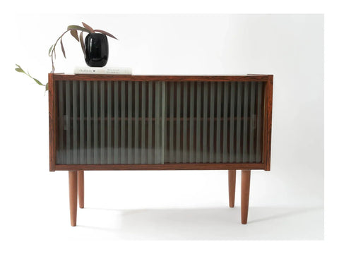 Small Rosewood Storage Cabinet w/ Glass Doors