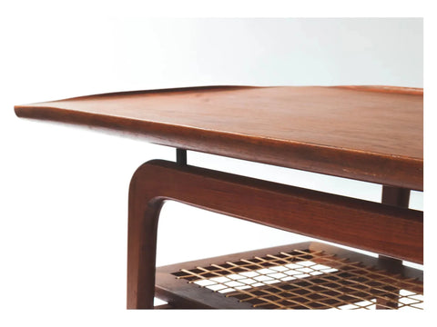 Teak + Caned Coffee Table and Side Table in the style of Arne Hovmand-Olsen