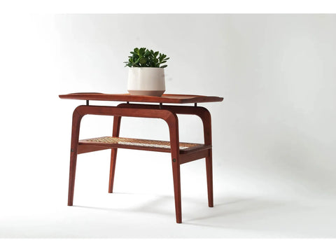 Teak + Caned Coffee Table and Side Table in the style of Arne Hovmand-Olsen